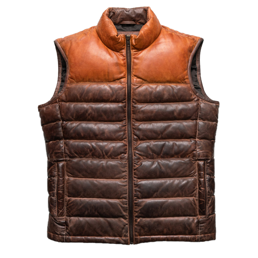 Hot Sale Men's Puffer Leather Vest Coat Brown Quilted Padded Lambskin Casual Winter Men's Vests & Waistcoats OEM 2025 (4)