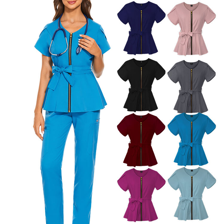 Cotton Rich Women’s Medical Scrub Jacket Full Zip Short Sleeve Lightweight Professional Hospital Workwear (2)
