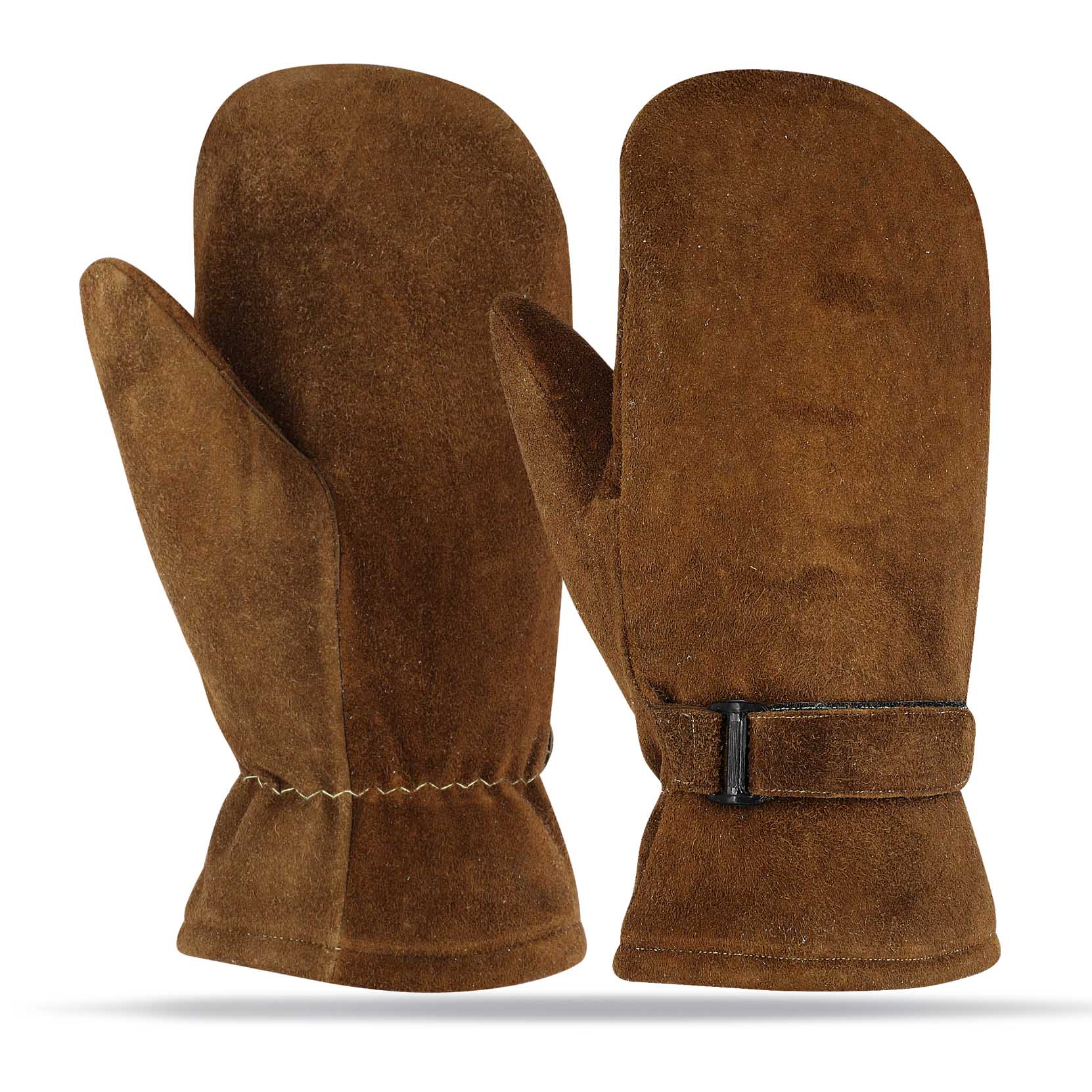 Cow Split Leather Lined Work Gloves Foam Sherpa Acrylic Insulated Straight Thumb Shirred Elastic Back Adjustable Buckle Strap (2)